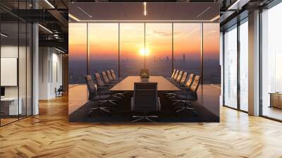 Modern Office Design in Saudi Companies: Glass Windows, Luxurious Interiors, and Sunset Views Wall mural