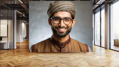 Half Body Frontal Portrait Shot of Handsome Pakistani  Ethnicit Model In Traditional Pakistani Dress Wall mural