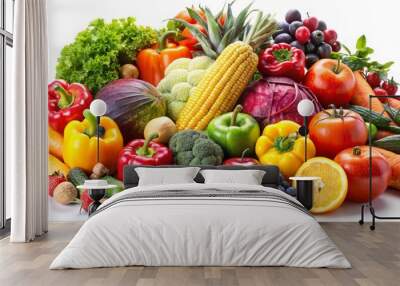 Healthy Fresh And Organic Vegetables And Fruits In A Paper Tote Bag on Transparent Background Wall mural