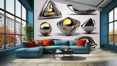 3d chrome y2k shape set, vector silver liquid star Wall mural