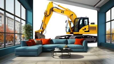 A close - up shot of a yellow excavator against isolated on a white background. Generative AI Wall mural