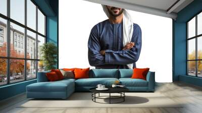 A man wearing a blue and white robe with a white scarf. Arabian business man Wall mural