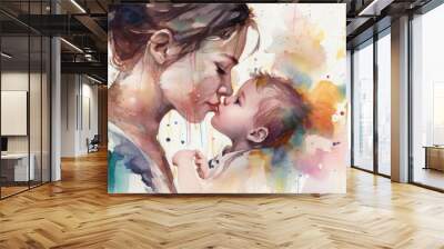 A watercolor drawing of a a mother and child together, illustration with generative ai Wall mural