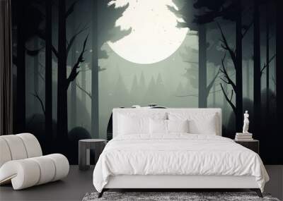 Caravan and forest landscape in a minimalist illustration. Soft and muted colors. Generative AI Wall mural