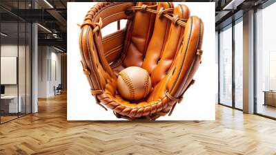 Close-up of a baseball glove and ball isolated on transparent Wall mural