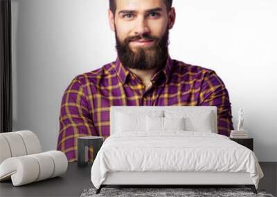 Confident man with beard and plaid shirt on transparent background Wall mural