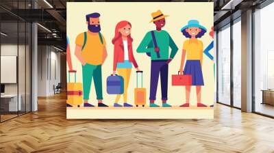 Diverse group of travelers with luggage ready for a trip Wall mural