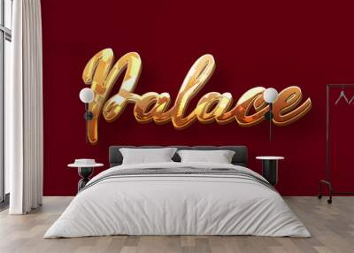 Gold text effect, editable shiny gold color text style, golden palace text on dark red background Wall mural