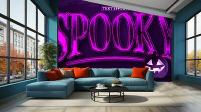 Halloween style editable text effect on purple grunge background Wall mural