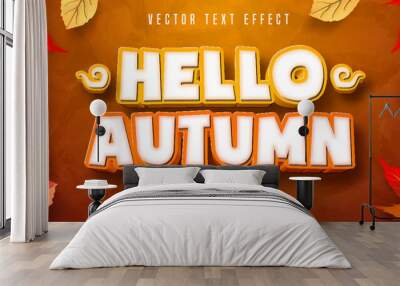 Hello Autumn text, autumn style editable text effect Wall mural