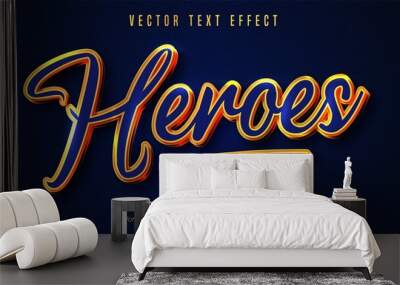 Heroes text, blue color and shiny gold style editable text effect Wall mural