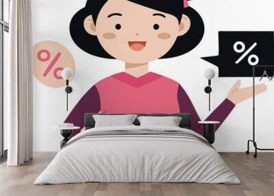 Smiling woman presenting percentage sign for discount and sales illustration Wall mural