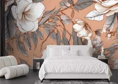 The floral seamless pattern illustration traditional watercolor and rose gold details. Generative AI Wall mural