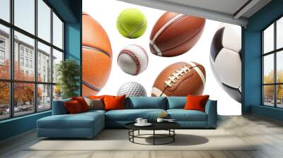 Various sports balls on transparent background for athletic themes Wall mural