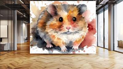 Watercolor cute hamster white background with generative ai Wall mural