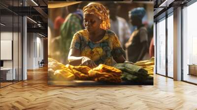 Woman vendor at a traditional market Wall mural