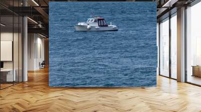 small fishing boat in the sea and fisherman, yacht, Wall mural