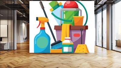 Cleaning supplies bucket vector illustration isolated on a white background Wall mural