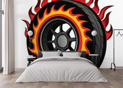 Flaming Wheel vector illustration isolated on a white background Wall mural