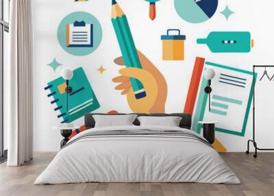 Pen clock graduate cap vector background Wall mural