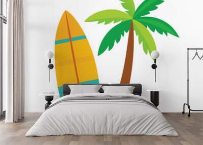 Surfboard and palm tree vector Wall mural