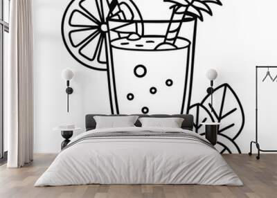 Tropical cocktail vector line art illustration isolated on a white background Wall mural