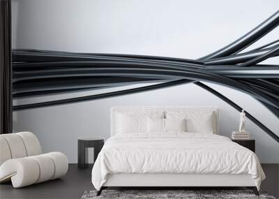 3D render of black cables isolated on white background. Information technology concept Wall mural