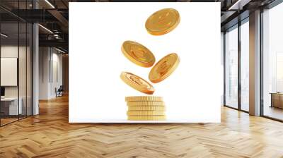 3D render of Falling golden coins with euro sign isolated over white background. Wall mural