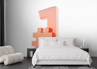 3d render of Hashtag icon with number one. Wall mural