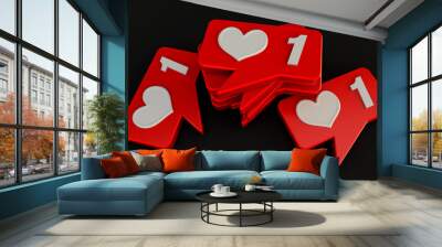 3D rendering of like icon isolated on Black background, Wall mural