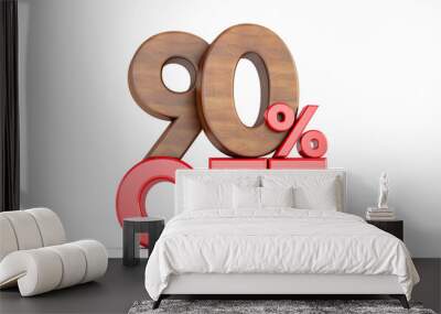 90% off. wooden ninety percent. wooden ninety percent on white background. 3D render. Wall mural