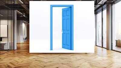 blue Open door isolated on white background.. 3d rendering Wall mural