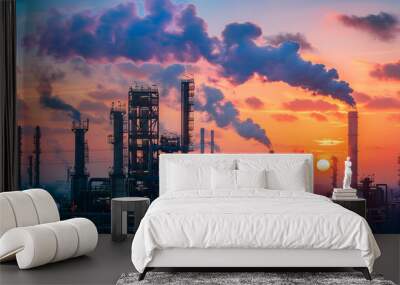 refinery spews out greenhouse gases, one of the main causes of global warming, in the refining process of oil Wall mural