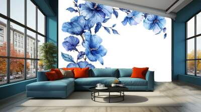 blue flower frame border vector illustration in watercolor style Wall mural