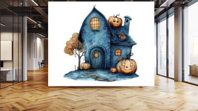 scary pumpkin house vector illustration in watercolor style Wall mural