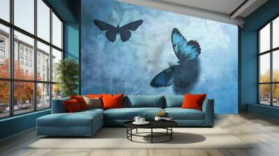 A butterfly is flying in the air, casting a shadow on the ground, Wall mural