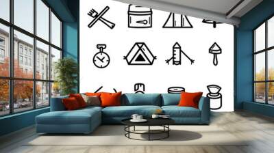 A collection of icons for camping and outdoor activities Wall mural