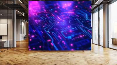 A computer chip with a purple and blue background, generative ai image Wall mural