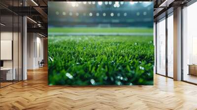 A field of green grass with a bright light shining on it, generative ai Wall mural