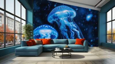 A group of jellyfish are floating in the water, generative ai image Wall mural