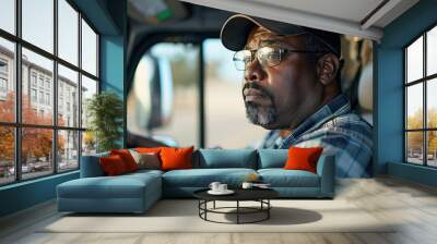 Black male truck driver, generative ai image, Wall mural