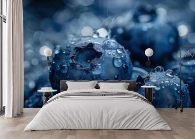 Close-up of fresh blueberries with water droplets. Perfect for healthy eating, fruit, and organic food themes Wall mural