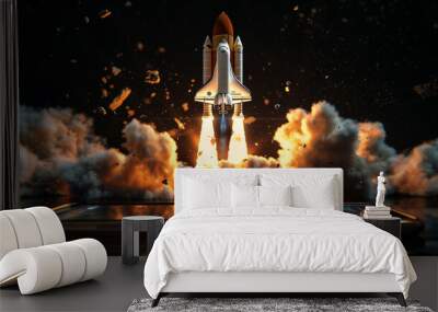 Bitcoin Rocket Launching into Space, Growth Concept Wall mural