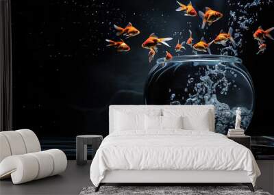 Goldfish Jumping Out of Water in Fishbowl to Freedom Wall mural