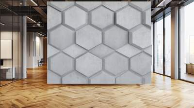 A concrete wall with polished mosaic tiles. Bricks in three dimensions and stacked to create a hexagonal background. Wall mural