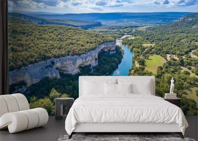 An aerial view of the Ardeche Gorges (Gorges de l'Ardeche), Ardeche, Auvergne-Rhone-Alpes, France, Europe Wall mural