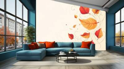 An illustration of a fall leaf with some copy space, textured background, and a whimsical swirl design. Wall mural