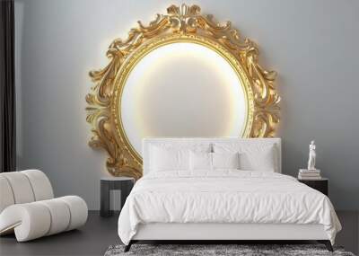 Frame with gold decoration on white background, mockup for art with generative AI Wall mural