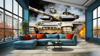 NATO US military assistance to the Ukrainian army. Powerful US Abrams M1A1 tank. Ukraine-Russia war crisis. Heavy military vehicle US Abrams M1 tank weapon in 3D. Wall mural