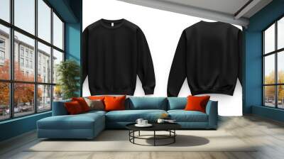 Sweat shirt front, sweatshirt back, set of black sweatshirts, black sweatshirts mockup, black sweatshirts template, black sweatshirts isolated, sweatshirts easy to cut out Wall mural